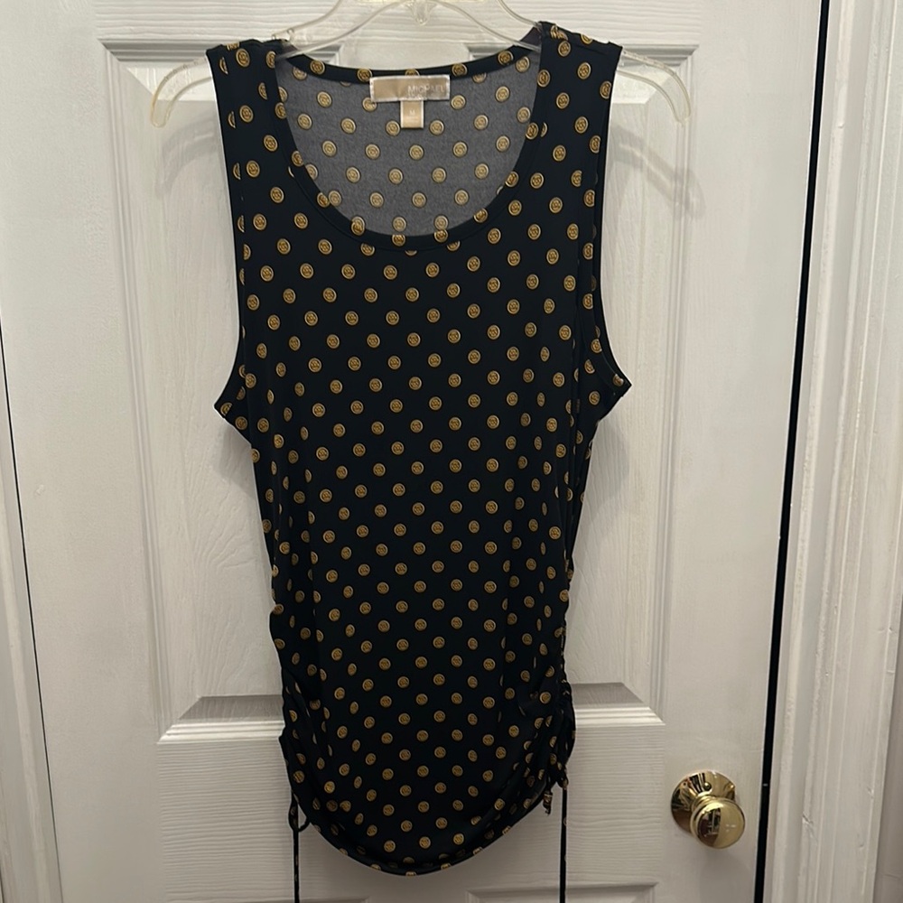 Michael Kors Black and White Ruched Sleeveless Tank Top Size M